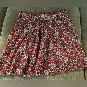 LOFT Red and Blue Floral A-Line Skirt